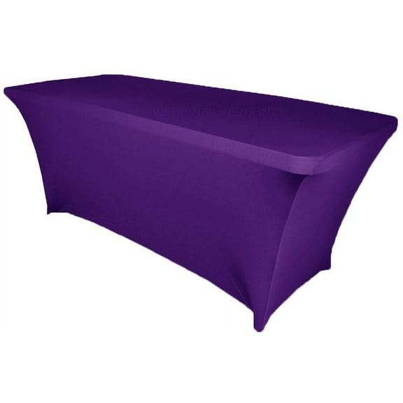 Wedding Linens Inc. (200 GSM) Premium 5 FT Rectangular Spandex Stretch Fitted Table Cover Tablecloths - Regency Purple