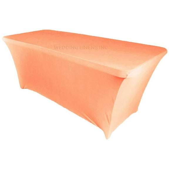 Wedding Linens Inc. (200 GSM) Premium 6 FT Rectangular Spandex Stretch Fitted Table Cover Tablecloths - Apricot / Peach