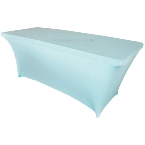 Wedding Linens Inc. (200 GSM) Premium 6 FT Rectangular Spandex Stretch Fitted Table Cover Tablecloths - Baby Blue