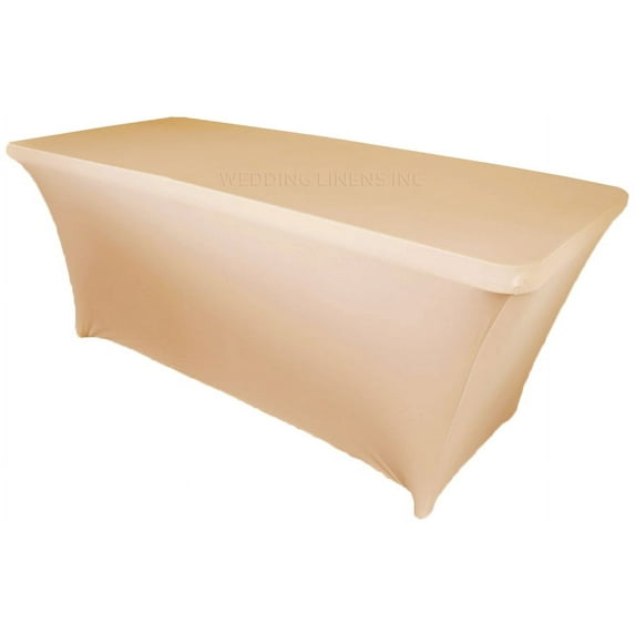 Wedding Linens Inc. (200 GSM) Premium 6 FT Rectangular Spandex Stretch Fitted Table Cover Tablecloths - Champagne