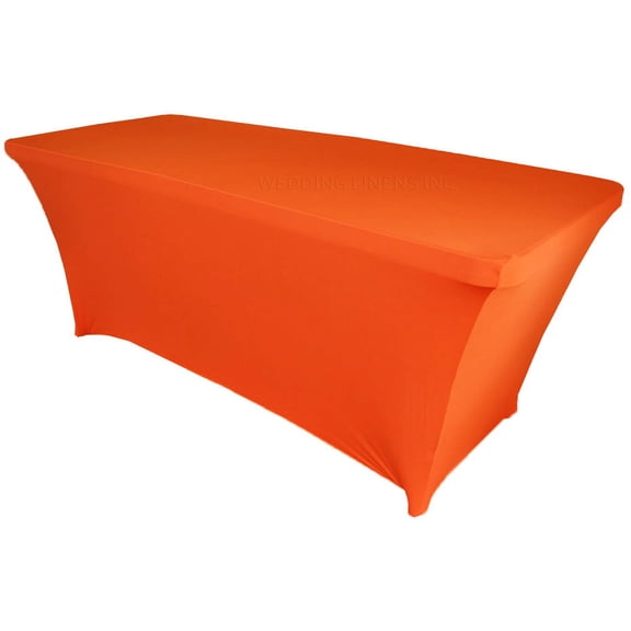 Wedding Linens Inc. (200 GSM) Premium 6 FT Rectangular Spandex Stretch Fitted Table Cover Tablecloths - Orange