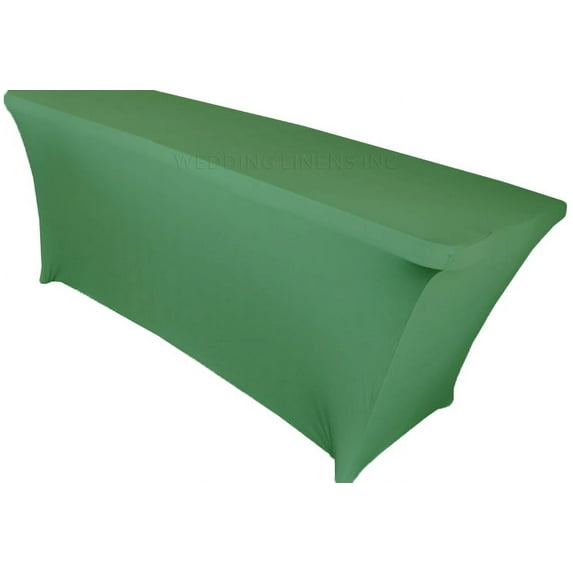 Wedding Linens Inc. (200 GSM) Premium 8 FT Rectangular Spandex Stretch Fitted Table Cover Tablecloths - Clover Green