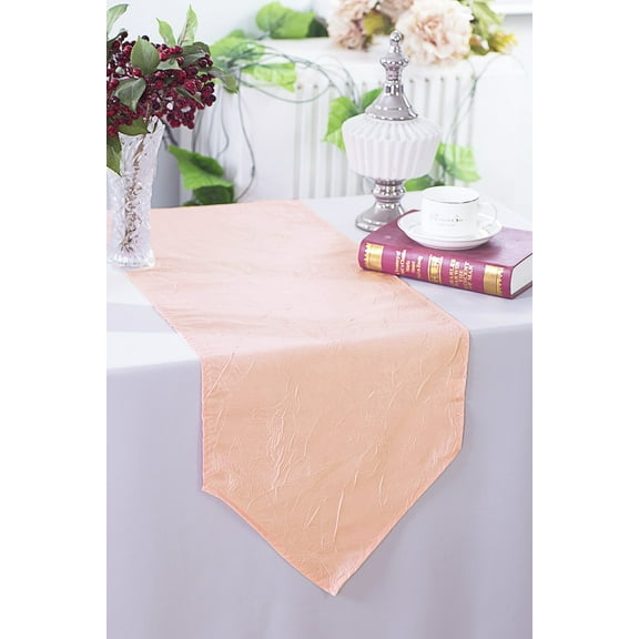 Wedding Linens Inc. (2pcs) 13"x108" Crushed Crinkle Taffeta Table Runner - Apricot / Peach