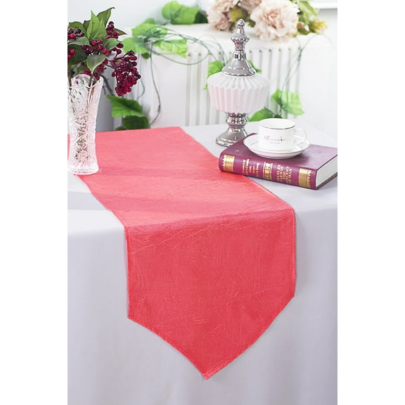 Wedding Linens Inc. (2pcs) 13"x108" Crushed Crinkle Taffeta Table Runner - Coral