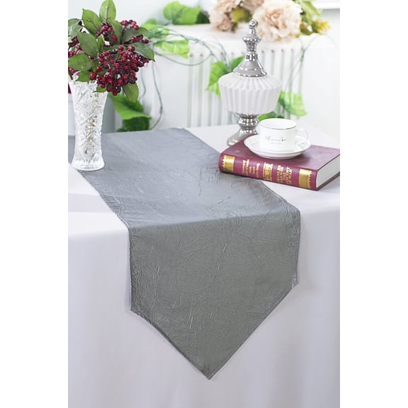 Wedding Linens Inc. (2pcs) 13"x108" Crushed Crinkle Taffeta Table Runner - Silver