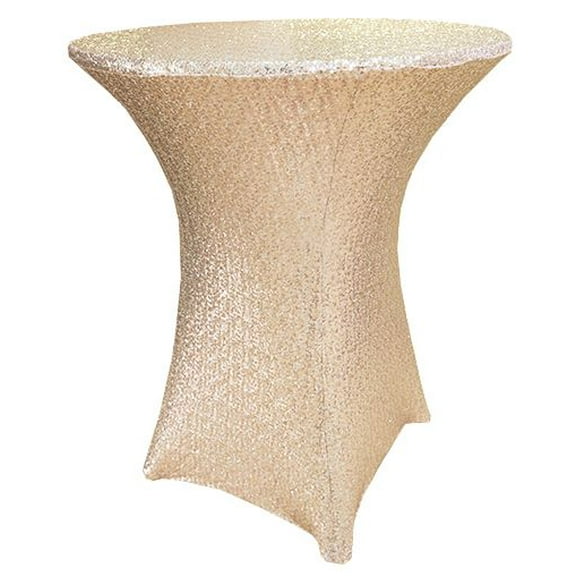 Wedding Linens Inc. 36"x 42" Cocktail Highboy Sequin Spandex Stretch Elastic Lycra Table Cover Tablecloth for Party Wedding Events Dcor use - Champagne