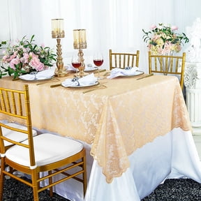 Wedding Linens Inc. 54" x 108" Rectangular Lace Table Overlays, Lace Tablecloths, Lace Table Overlay Linens, Lace Table Toppers for Wedding Decorations, Events Banquet Party (1pc) - Champagne