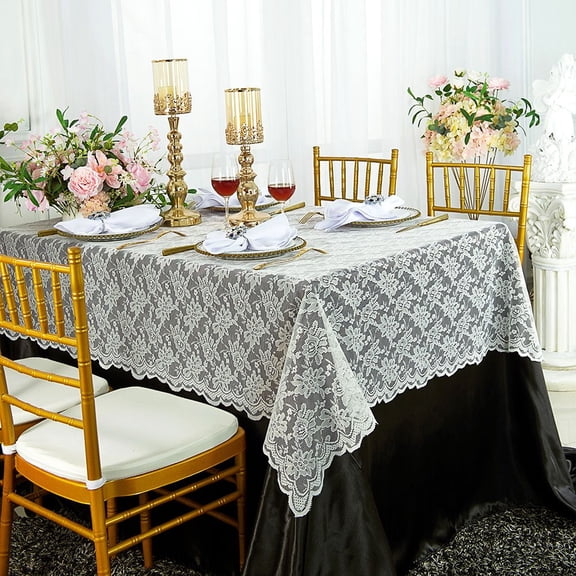 Wedding Linens Inc. 54" x 108" Rectangular Lace Table Overlays, Lace Tablecloths , Lace Table Overlay Linens, Lace Table Toppers for Wedding Decorations, Events Banquet Party (1pc) - Ivory