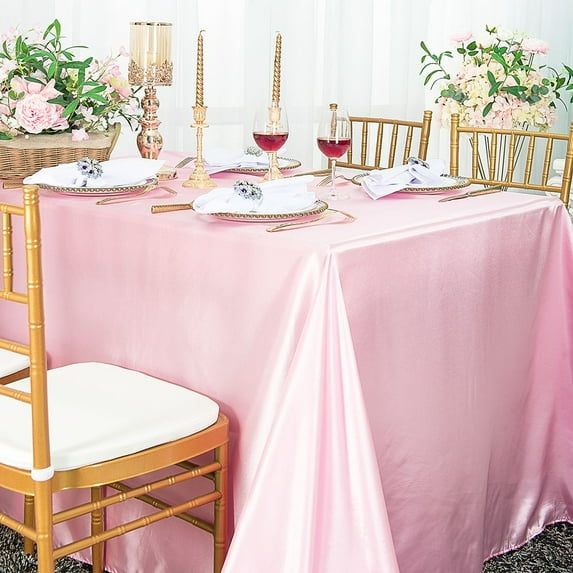 Wedding Linens Inc. 54" x 108" Satin Rectangular Table Cover Tablecloth - Pink