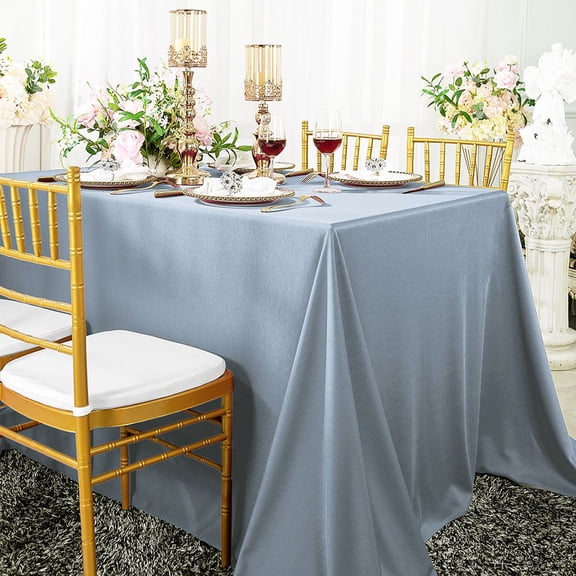 Wedding Linens Inc. 54" x 96" Rectangular Scuba Wrinkle Free Polyester Table Cover Linen Tablecloth - Dusty Blue