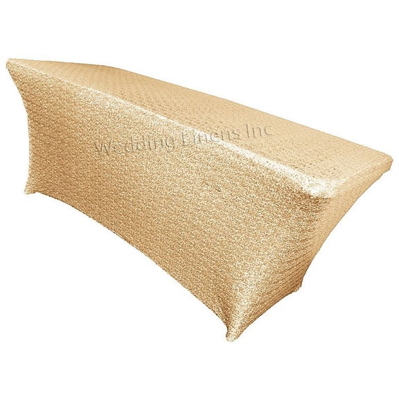 Wedding Linens Inc. 6 Ft Sequin Rectangular Spandex Stretch Elastic Lycra Table Cover Tablecloth for Wedding Events Party Dcor use - Champagne