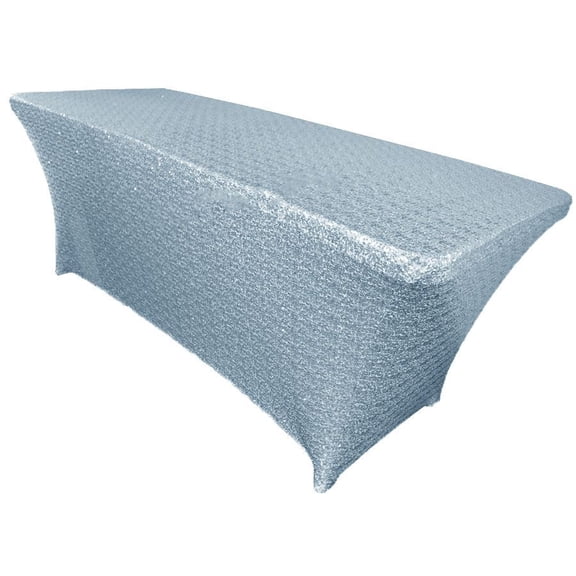 Wedding Linens Inc. 6 Ft Sequin Rectangular Spandex Stretch Elastic Lycra Table Cover Tablecloth for Wedding Events Party Dcor use - Dusty Blue