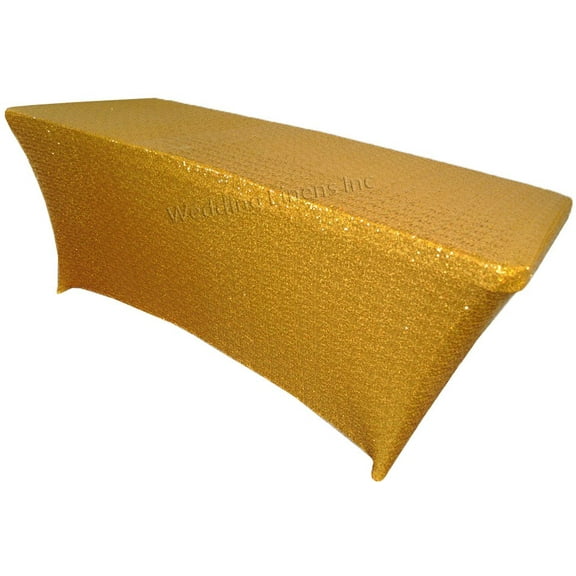 Wedding Linens Inc. 6 Ft Sequin Rectangular Spandex Stretch Elastic Lycra Table Cover Tablecloth for Wedding Events Party Dcor use - Gold