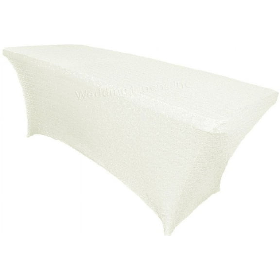 Wedding Linens Inc. 6 Ft Sequin Rectangular Spandex Stretch Elastic Lycra Table Cover Tablecloth for Wedding Events Party Dcor use - Ivory