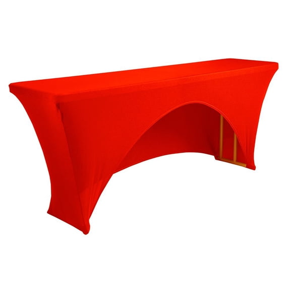 Wedding Linens Inc, 6 Ft x 18 inches Spandex Open Back Table Covers for Classroom/Trade Show Table - Red
