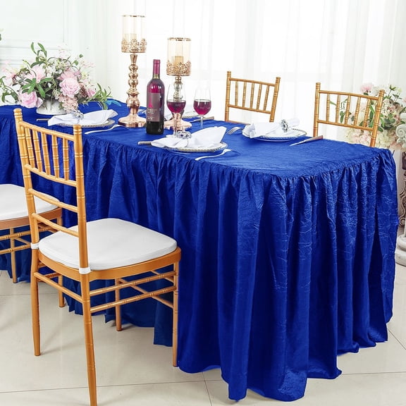 Wedding Linens Inc. 6' ft (30"x72") Rectangular Ruffled Fitted Crushed Crinkle Taffeta Tablecloth With Skirt for Party, wedding, events, dcor - Royal Blue