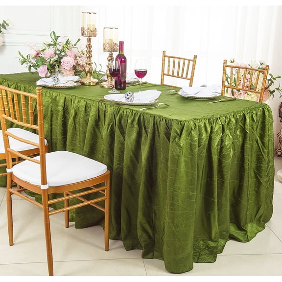 Wedding Linens Inc. 6' ft (30"x72") Rectangular Ruffled Fitted Crushed Crinkle Taffeta Tablecloth With Skirt for Party, wedding, events, dcor - Moss Green