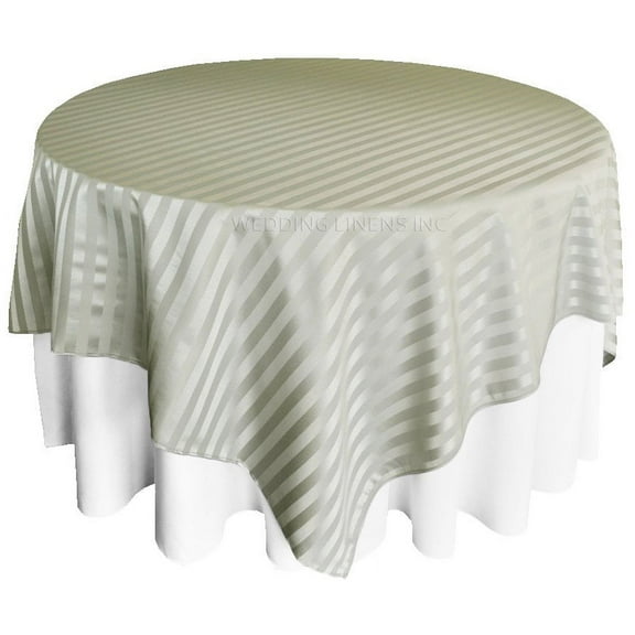 Wedding Linens Inc. 72" Square Striped Damask Jacquard Polyester Table Overlays - Silver