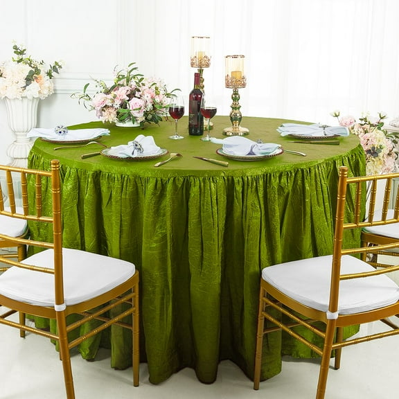 Wedding Linens Inc. 72"W x 30"H Round Ruffled Fitted Crushed Crinkle Taffeta Tablecloth Table Cover Linens With Skirt - Moss Green
