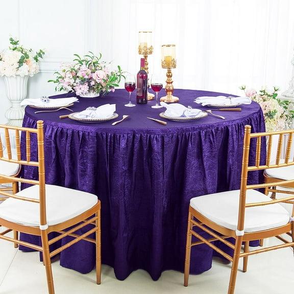 Wedding Linens Inc. 72"W x 30"H Round Ruffled Fitted Crushed Crinkle Taffeta Tablecloth Table Cover Linens With Skirt - Regency Purple