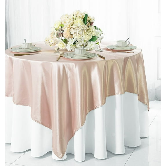 Wedding Linens Inc. 72 inch Square Satin Table Overlay Topper - Blush Pink