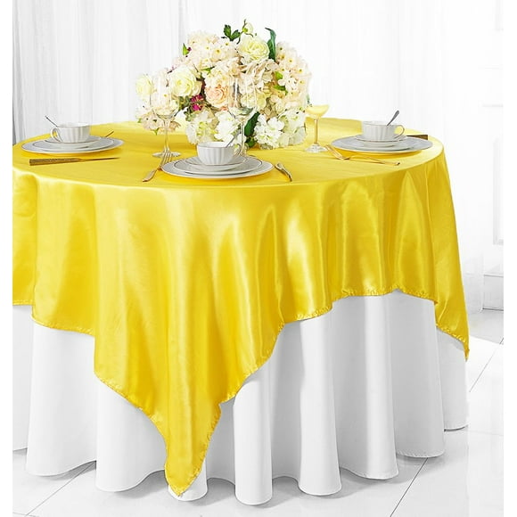 Wedding Linens Inc. 72 inch Square Satin Table Overlay Topper - Canary Yellow