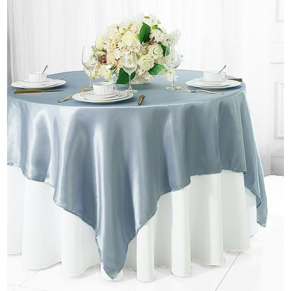 Wedding Linens Inc. 72 inch Square Satin Table Overlay Topper - Dusty Blue