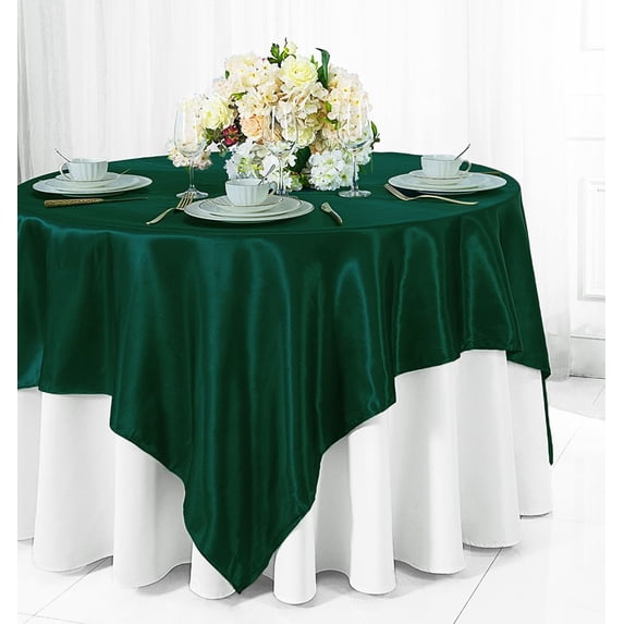 Wedding Linens Inc. 72 inch Square Satin Table Overlay Topper - Hunter Green / Holly Green