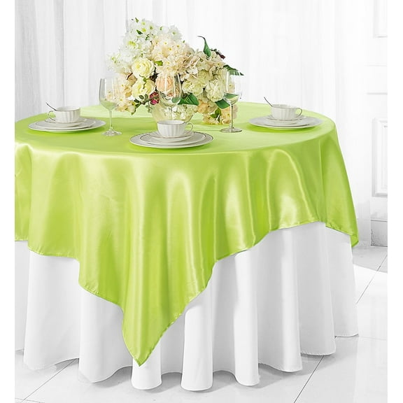 Wedding Linens Inc. 72 inch Square Satin Table Overlay Topper - Key Lime
