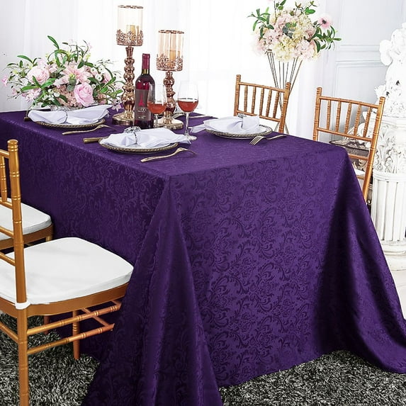 Wedding Linens Inc. 72" x 120'' Rectangular Jacquard Damask Polyester Tablecloth Table cover linen - Eggplant