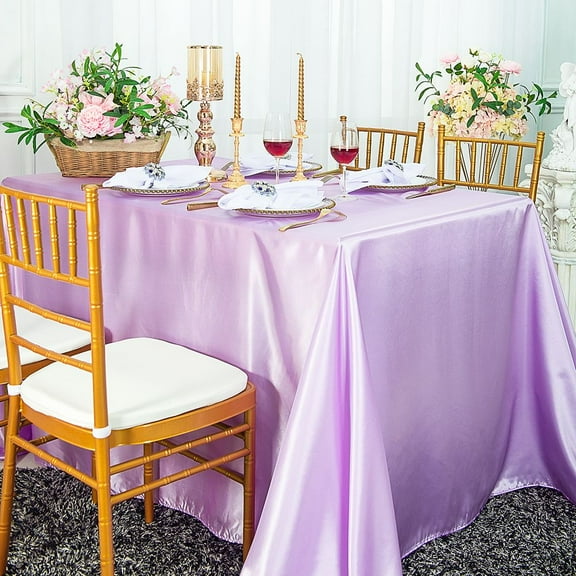 Wedding Linens Inc. 72" x 120" Satin Rectangular Table Cover Tablecloth - Lavender