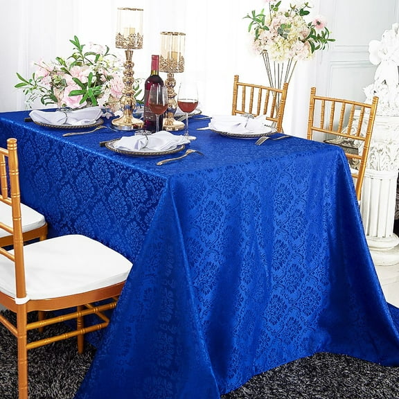 Wedding Linens Inc. 72"x 120" Seamless Rectangular Marquis Damask Jacquard Polyester Linen Tablecloth - Royal Blue
