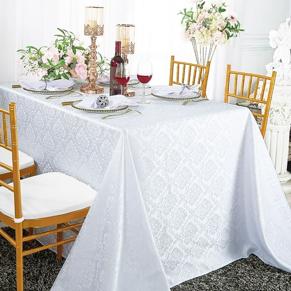 Wedding Linens Inc. 72"x 120" Seamless Rectangular Marquis Damask Jacquard Polyester Linen Tablecloth - White
