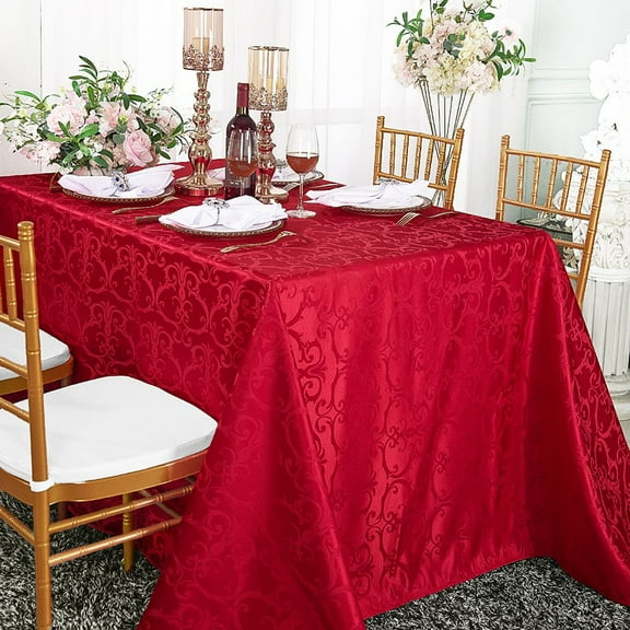 Wedding Linens Inc. 72"x 120" Versailles Chopin Rectangular Jacquard Damask Polyester Linen Tablecloth - Apple Red
