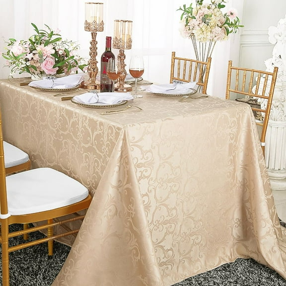Wedding Linens Inc. 72"x 120" Versailles Chopin Rectangular Jacquard Damask Polyester Linen Tablecloth - Champagne