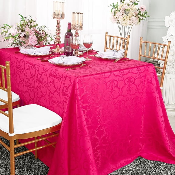 Wedding Linens Inc. 72"x 120" Versailles Chopin Rectangular Jacquard Damask Polyester Linen Tablecloth - Fuchsia