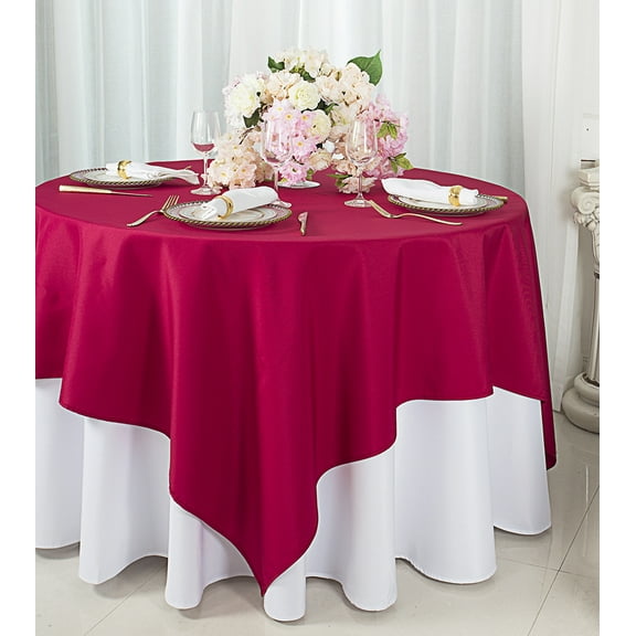 Wedding Linens Inc. 72" x 72" Square Polyester Table Overlays Toppers - AppleRed