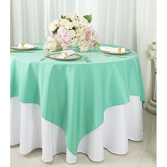 Wedding Linens Inc. 72" x 72" Square Polyester Table Overlays Toppers - Aqua Blue/Tiffany blue