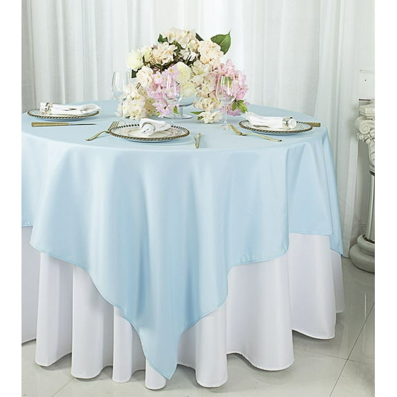 Wedding Linens Inc. 72" x 72" Square Polyester Table Overlays Toppers - Baby Blue