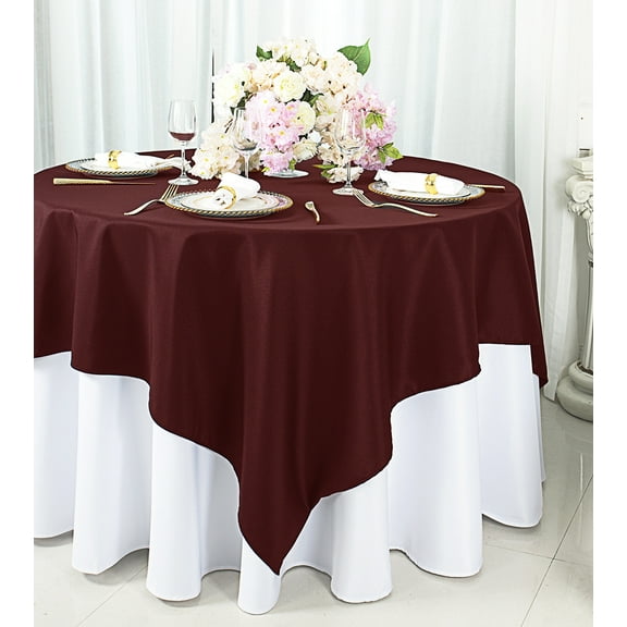 Wedding Linens Inc. 72" x 72" Square Polyester Table Overlays Toppers - Burgundy