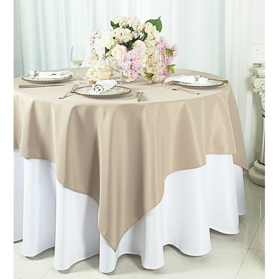 Wedding Linens Inc. 72" x 72" Square Polyester Table Overlays Toppers - Champagne