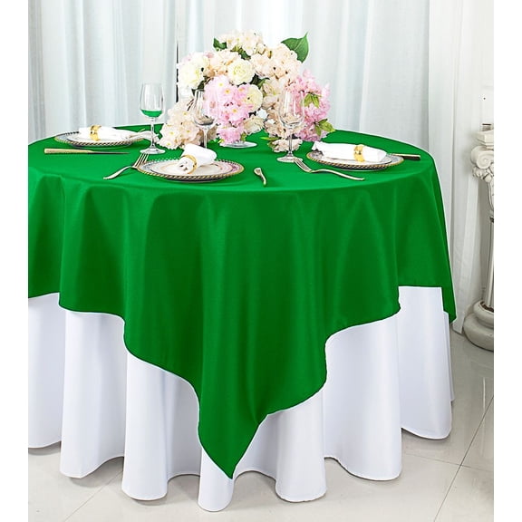 Wedding Linens Inc. 72" x 72" Square Polyester Table Overlays Toppers - Emerald Green