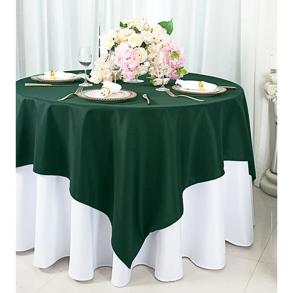 Wedding Linens Inc. 72" x 72" Square Polyester Table Overlays Toppers - Hunter Green / Holly Green