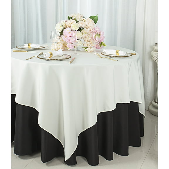 Wedding Linens Inc. 72" x 72" Square Polyester Table Overlays Toppers - Ivory
