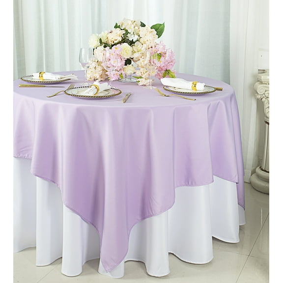 Wedding Linens Inc. 72" x 72" Square Polyester Table Overlays Toppers - Lavender