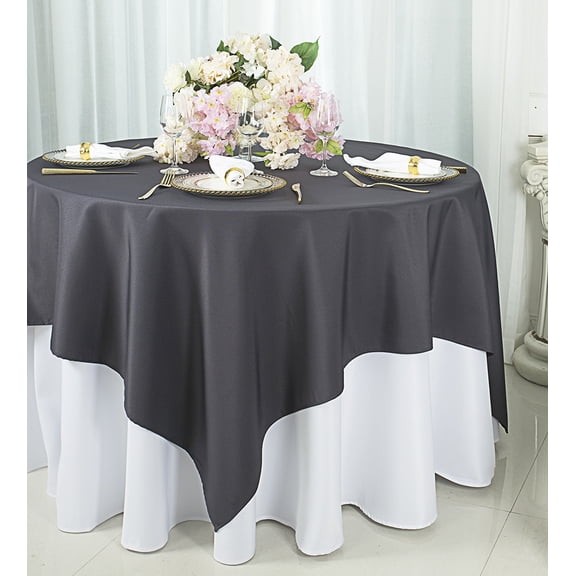 Wedding Linens Inc. 72" x 72" Square Polyester Table Overlays Toppers - Pewter / Charcoal