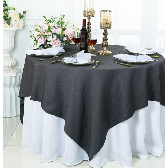 Wedding Linens Inc. 72'' x 72'' Square Sequins Paillette Burlap/Flax Hessian Polyester Table Overlays, Table Toppers, Tablecloths for Wedding Party Events Luxury Dcor use - Pewter
