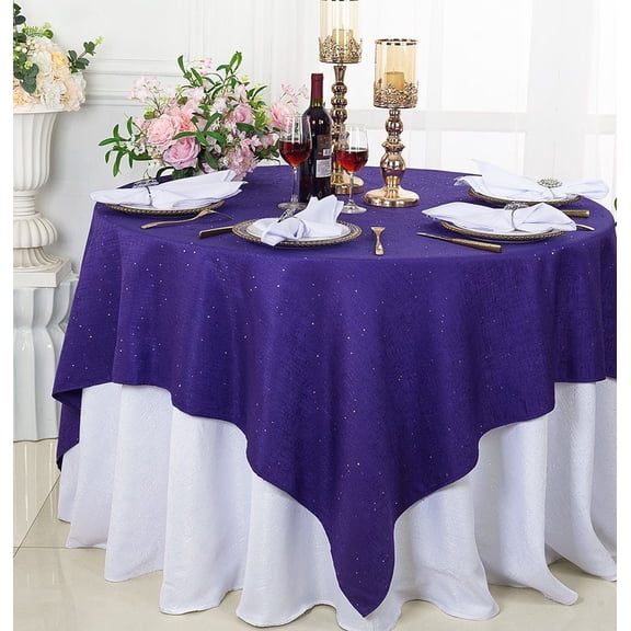 Wedding Linens Inc. 72'' x 72'' Square Sequins Paillette Burlap/Flax Hessian Polyester Table Overlays, Table Toppers, Tablecloths for Wedding Party Events Luxury Dcor use - Regency