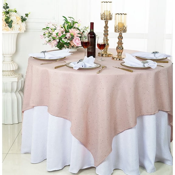 Wedding Linens Inc. 72'' x 72'' Square Sequins Paillette Burlap/Flax Hessian Polyester Table Overlays, Table Toppers, Tablecloths for Wedding Party Events Luxury Dcor use - Blush Pink
