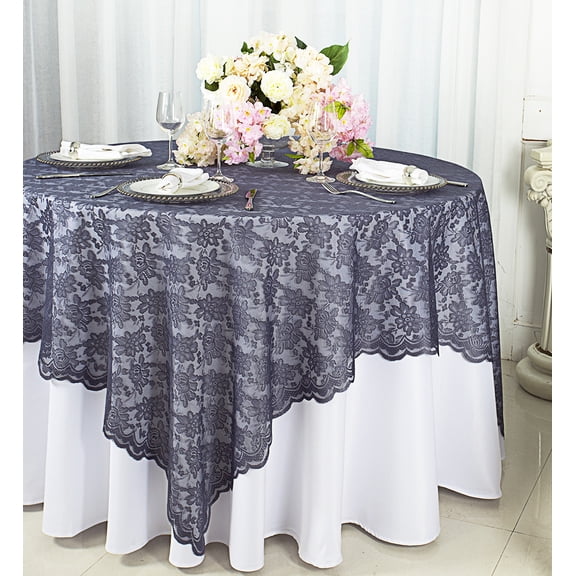 Wedding Linens Inc. 72 in x 72 in Lace Table Overlays, Lace Tablecloths Square, Lace Table Overlay Linens, Lace Table Toppers for Wedding Decorations, Events Banquet Party (1pc) - Pewter / Charcoal